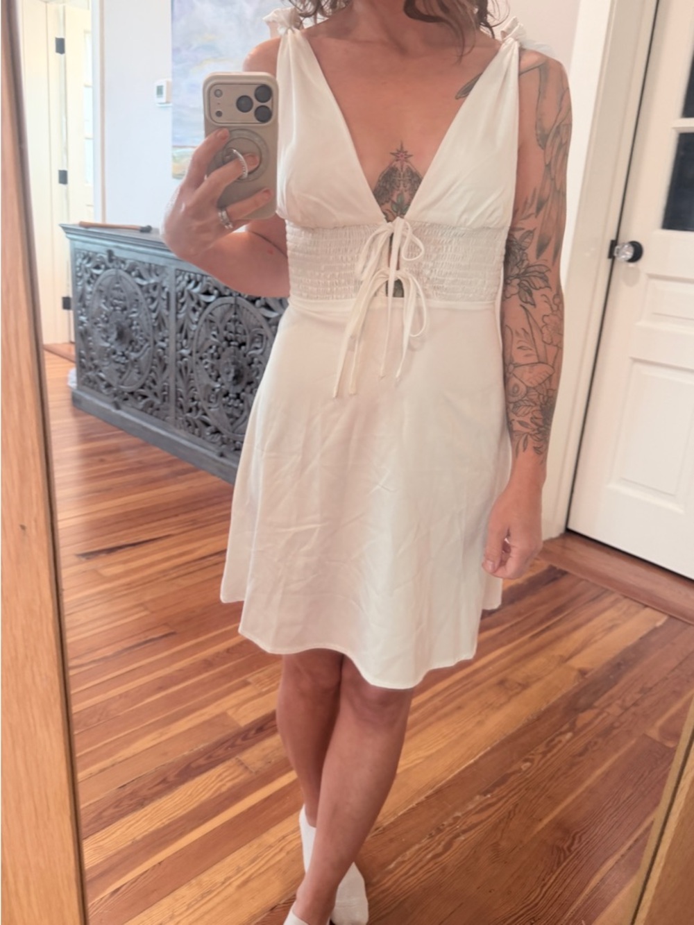 Nasty Gal White Tie-Detail Mini Dress